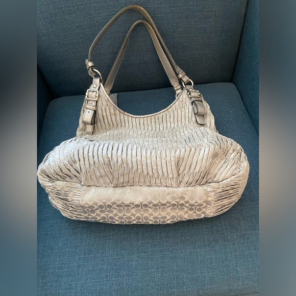 Coach Madison Gathered Sateen Signature Coach Logo Gray & Mettalic Silver Bag - Picture 6 of 16